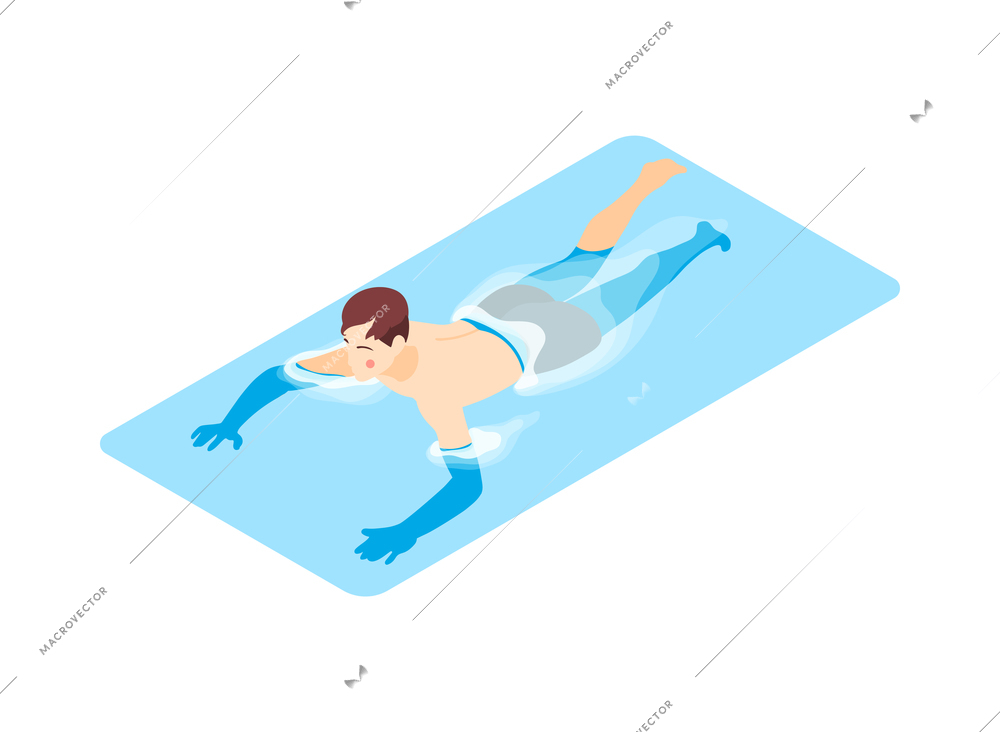 Aqua park isometric composition with human character of aquapark visitor on blank background vector illustration