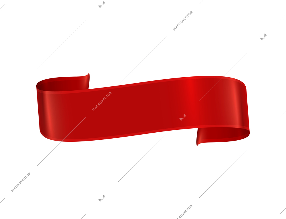 Red ribbons realistic composition with colourful isolated image of festive reel shape on blank background vector illustration