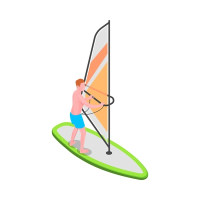 Water sports isometric composition with human character of athlete with aqua sport equipment vector illustration