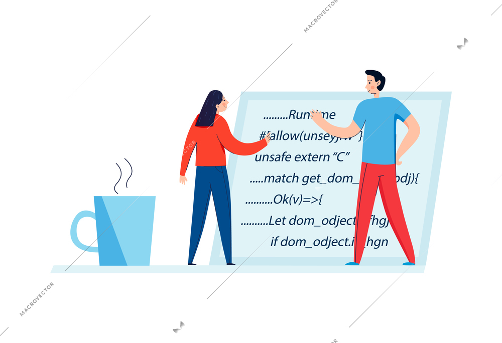 Programmer professional composition with doodle style human characters and screens with code vector illustration