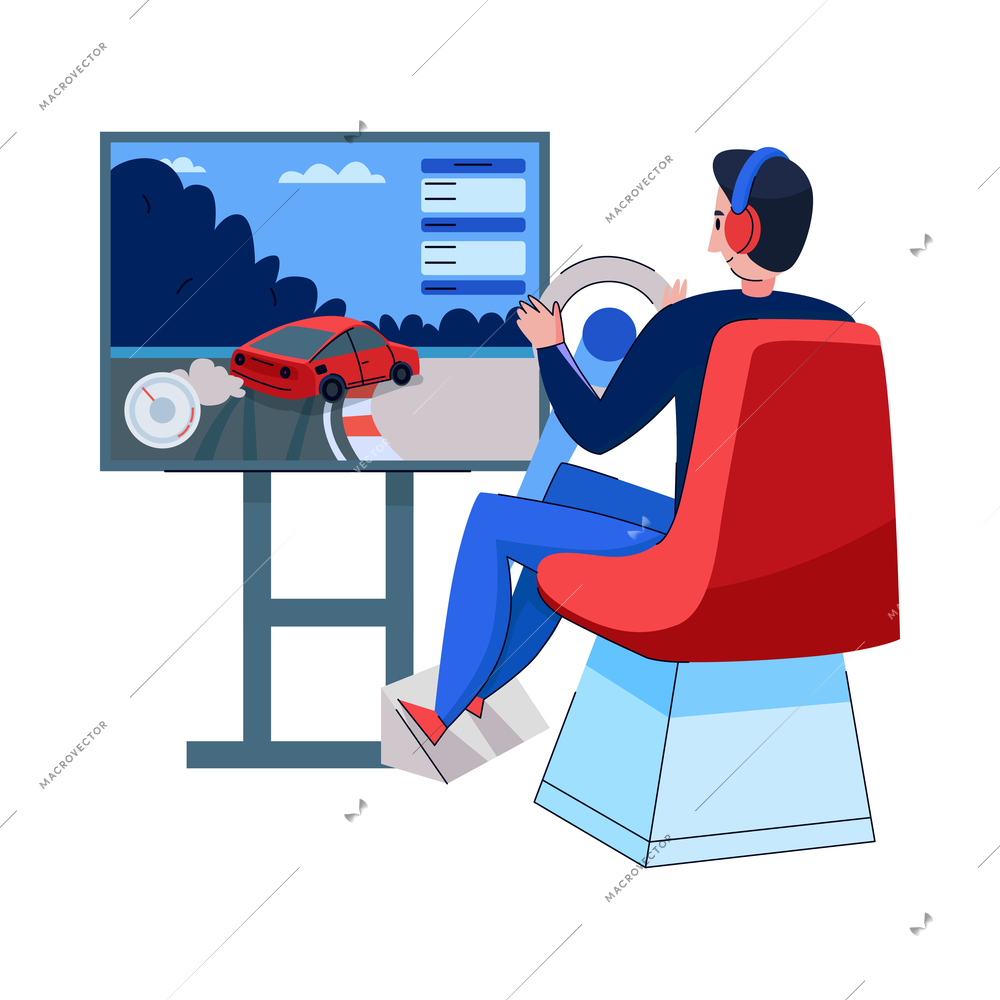 Cyber sport composition with doodle style human character gaming at computer workstation vector illustration