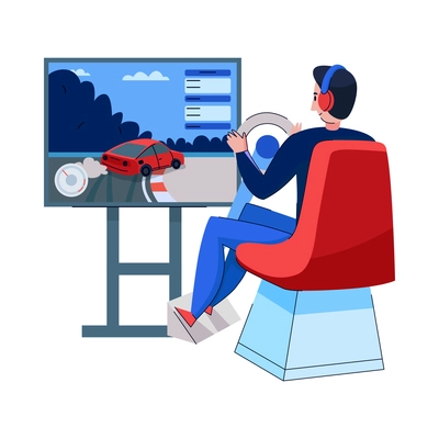 Cyber sport composition with doodle style human character gaming at computer workstation vector illustration