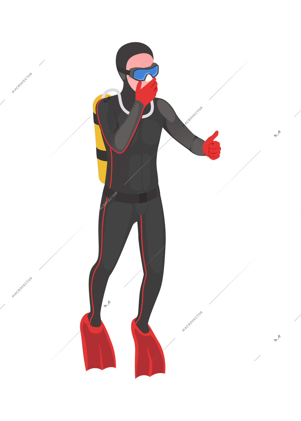 Water sports isometric composition with human character of athlete with aqua sport equipment vector illustration