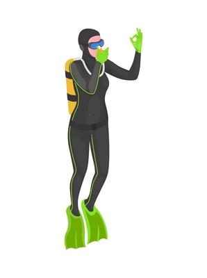 Water sports isometric composition with human character of athlete with aqua sport equipment vector illustration