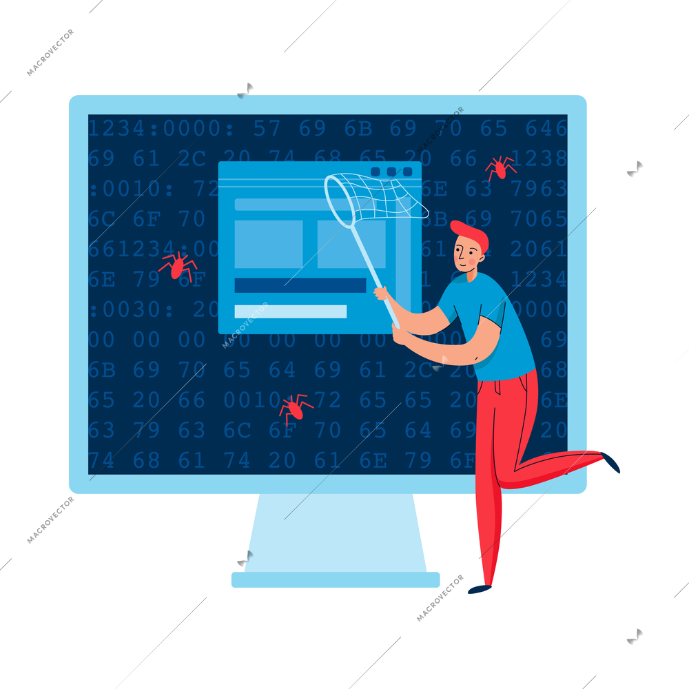 Programmer professional composition with doodle style human characters and screens with code vector illustration