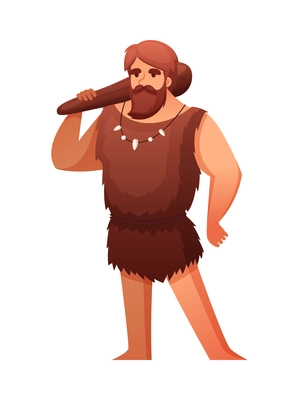 Prehistoric stone age caveman composition with isolated character of prehistoric man vector illustration