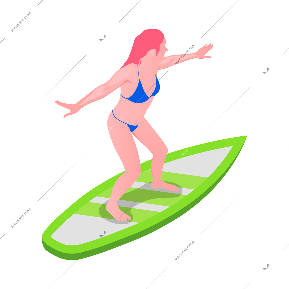 Water sports isometric composition with human character of athlete with aqua sport equipment vector illustration