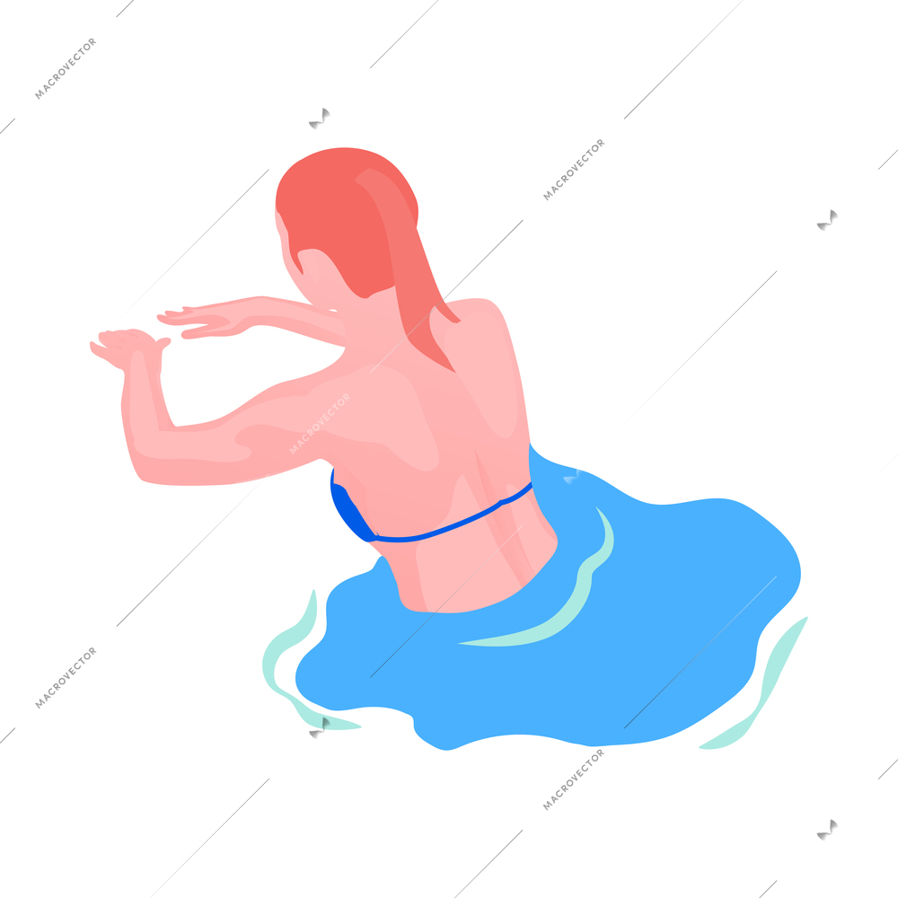 Water sports isometric composition with human character of athlete with aqua sport equipment vector illustration