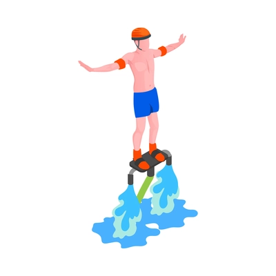 Water sports isometric composition with human character of athlete with aqua sport equipment vector illustration