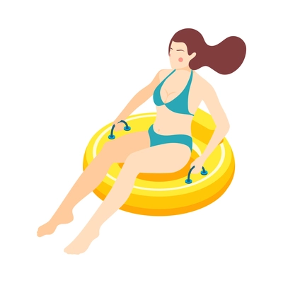 Aqua park isometric composition with human character of aquapark visitor on blank background vector illustration