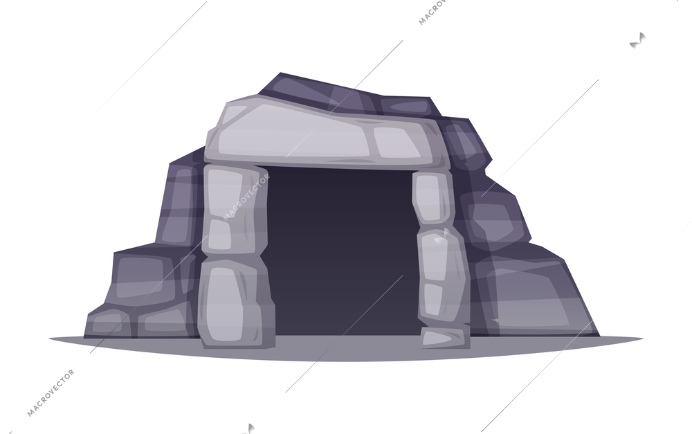 Prehistoric stone age caveman composition with isolated image of ancient cave entrance vector illustration