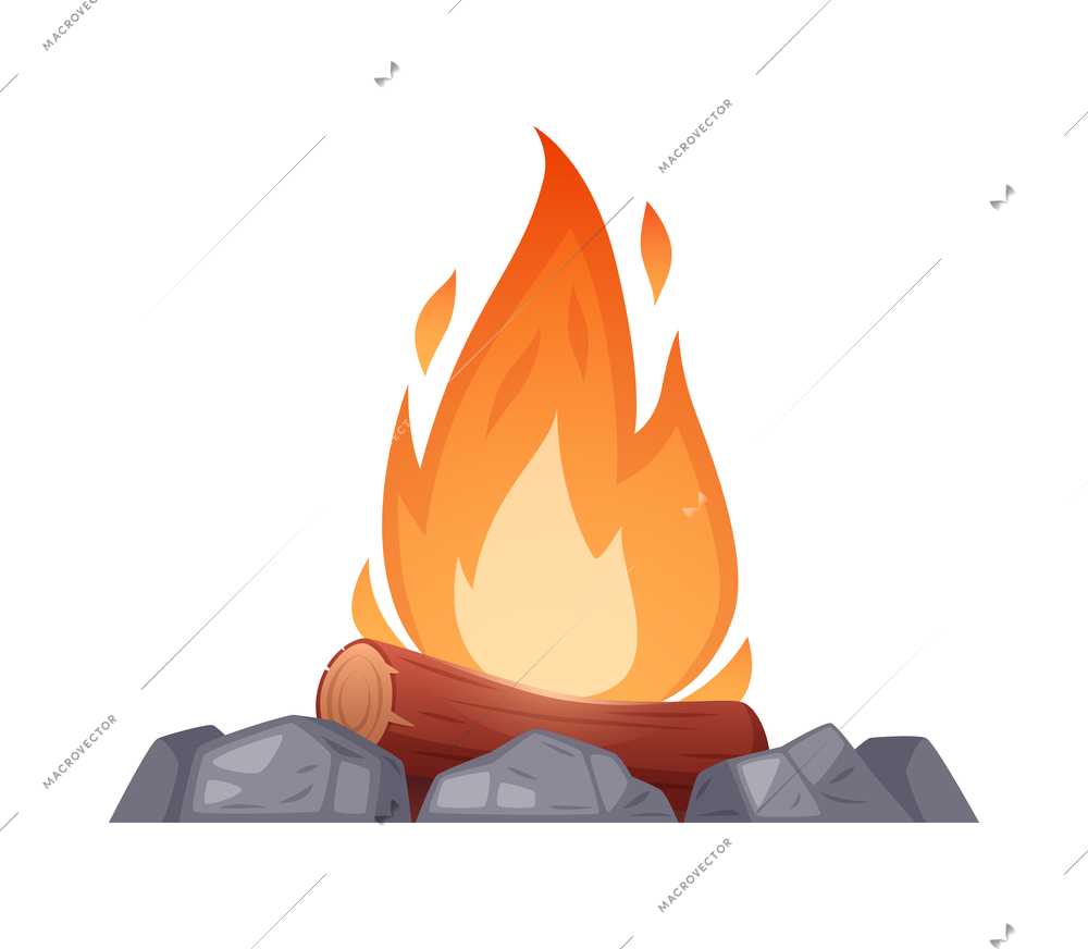 Prehistoric stone age caveman composition with isolated image of ancient bonfire vector illustration
