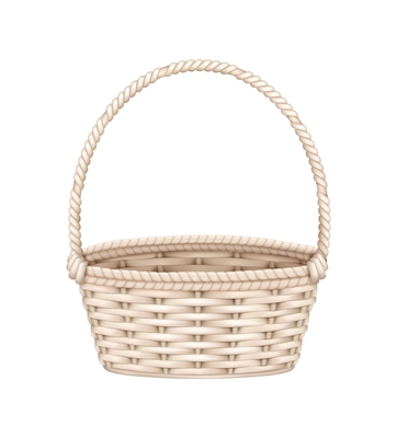 Color willow wicker basket realistic composition with natural stained wood isolated on blank background vector illustration