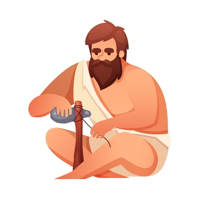 Prehistoric stone age caveman composition with isolated character of prehistoric man vector illustration