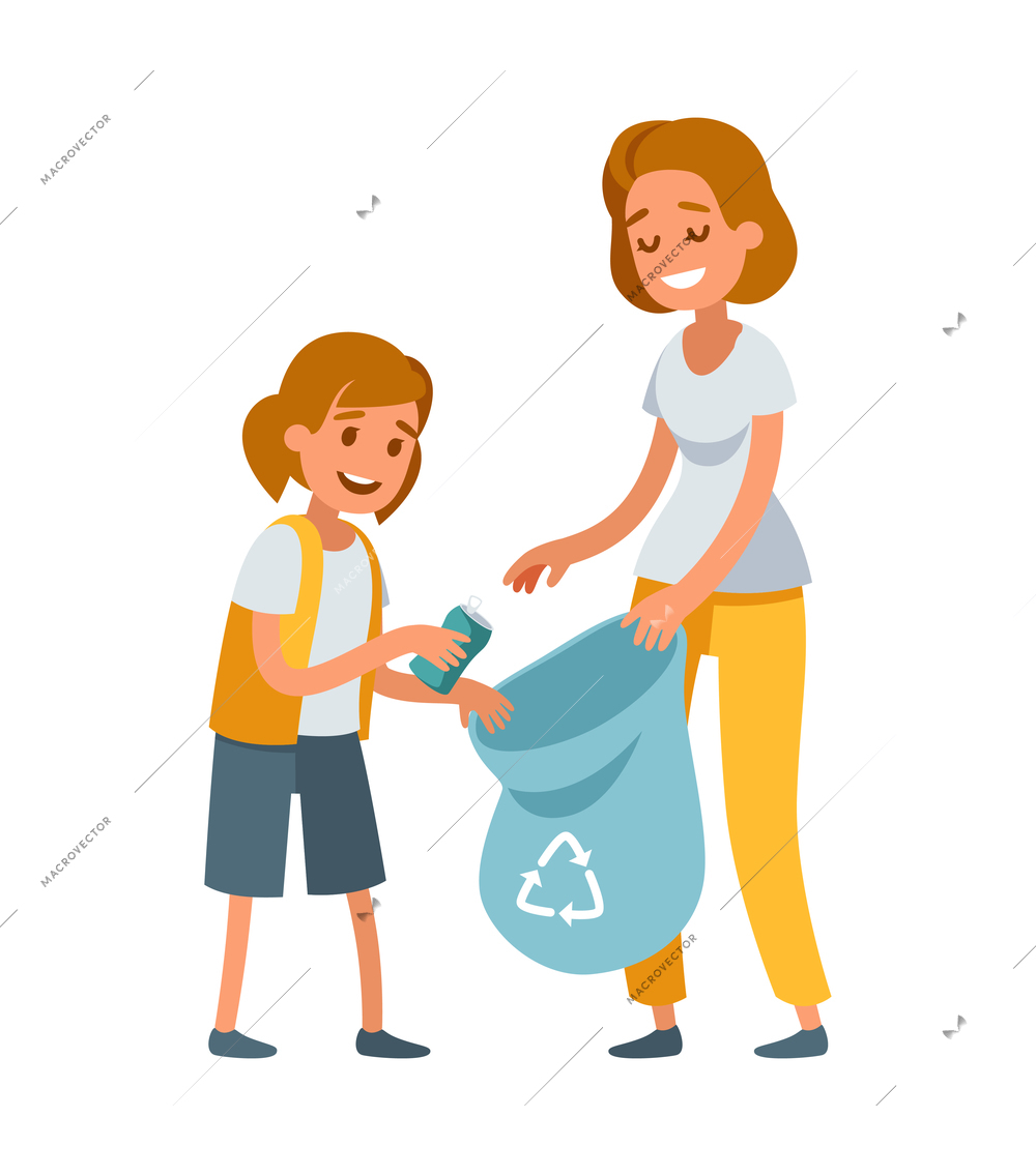 Garbage collection sorting recycling modern flat composition with picking up litter rubbish outdoor cleaning nature vector illustration