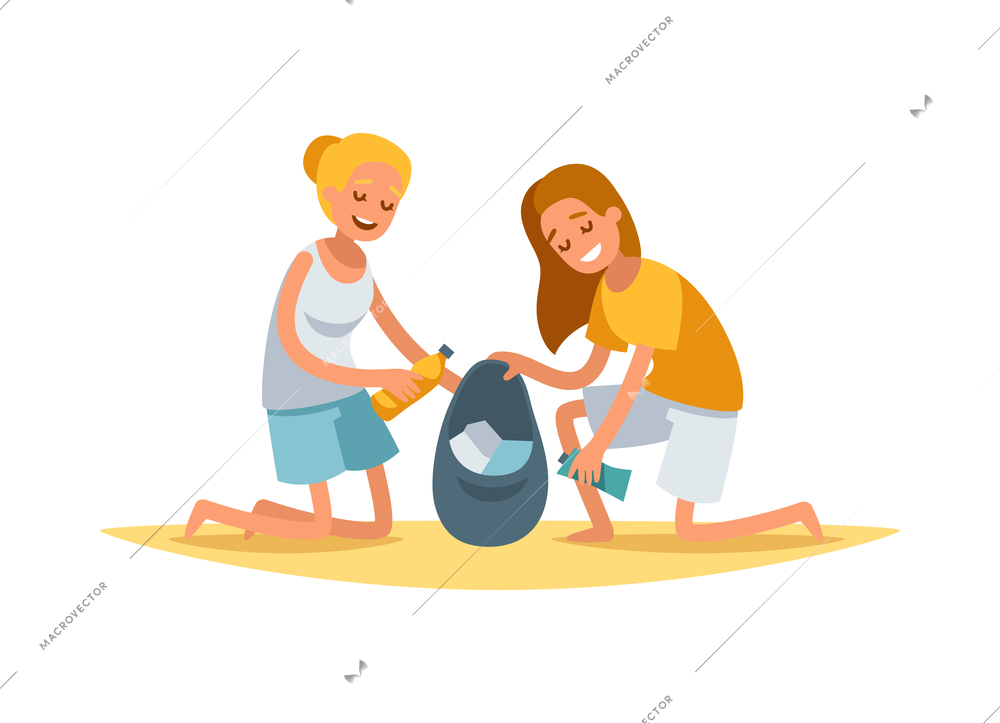 Garbage collection sorting recycling modern flat composition with picking up litter rubbish outdoor cleaning nature vector illustration