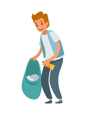 Garbage collection sorting recycling modern flat composition with picking up litter rubbish outdoor cleaning nature vector illustration