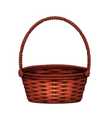 Color willow wicker basket realistic composition with natural stained wood isolated on blank background vector illustration