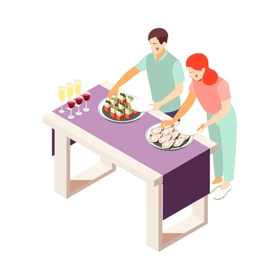 Catering and banquets isometric composition with isolated human characters on blank background vector illustration