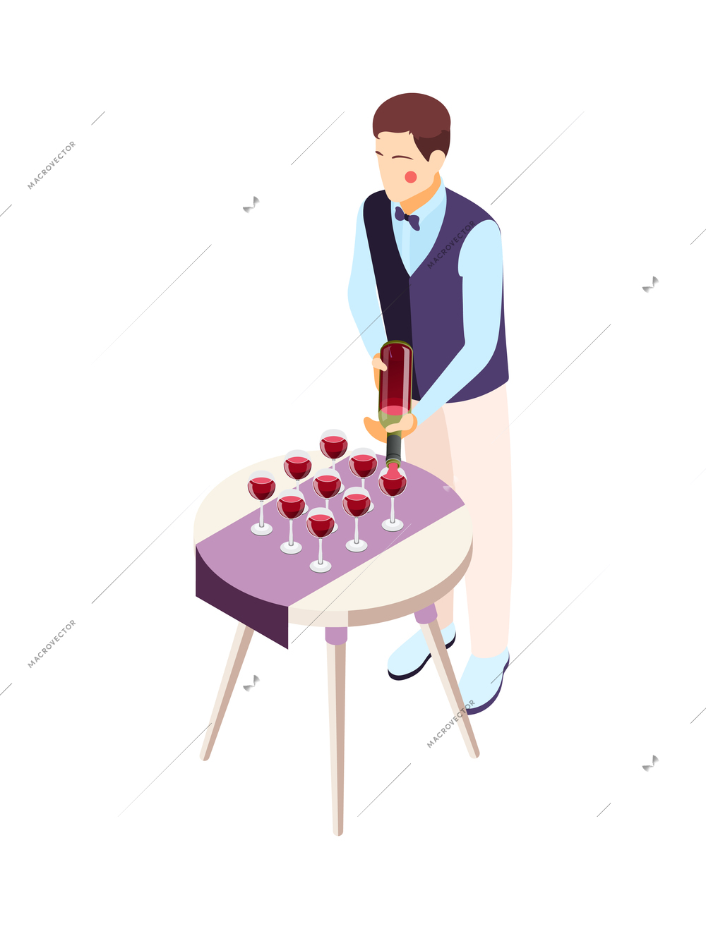Catering and banquets isometric composition with isolated human character on blank background vector illustration