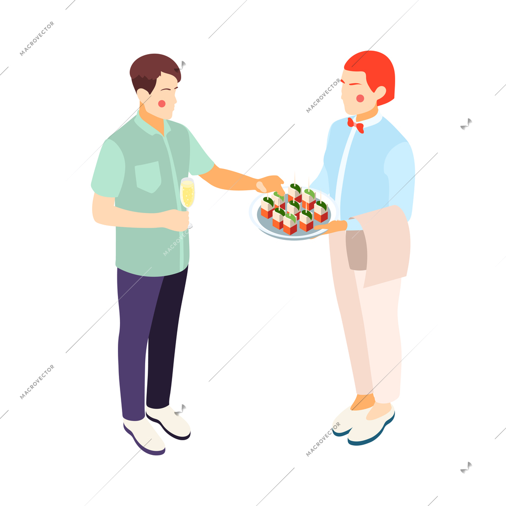 Catering and banquets isometric composition with isolated human characters on blank background vector illustration