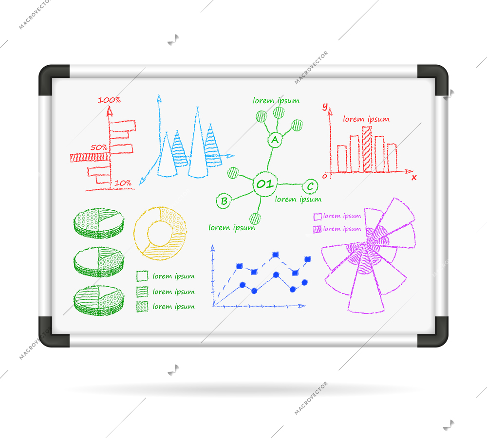 Marker board infographic charts isolated vector illustration