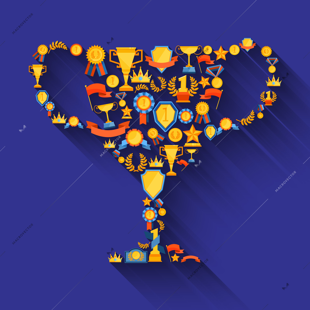 Award decorative icons set in winner champion cup shape vector illustration