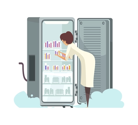 Microbiology composition with isolated images of hi-tech scientific equipment with human character vector illustration