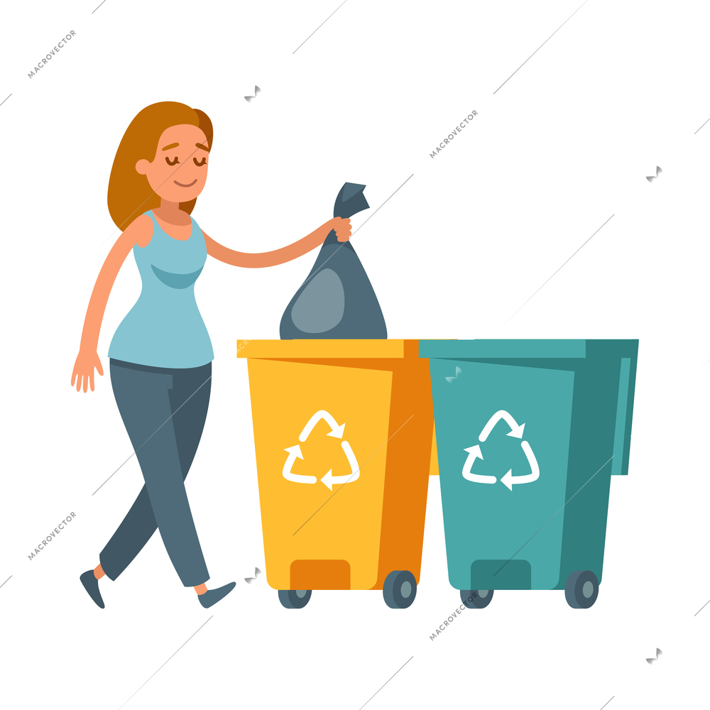 Garbage collection sorting recycling modern flat composition with picking up litter rubbish outdoor cleaning nature vector illustration