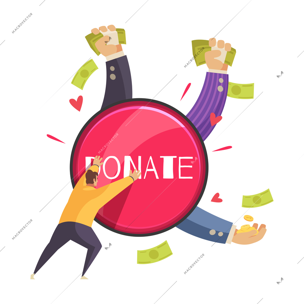 Charity composition with doodle style images with hearts money and human characters vector illustration
