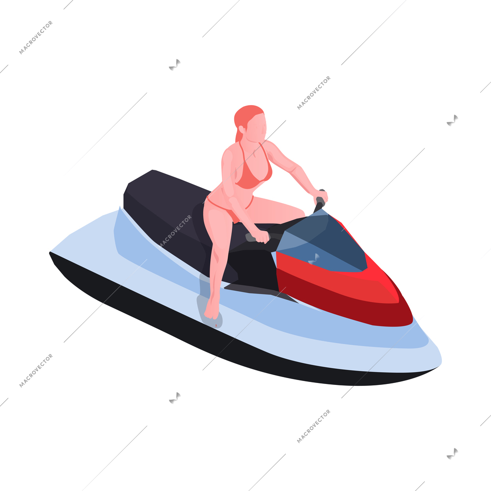 Water sports isometric composition with human character of athlete with aqua sport equipment vector illustration