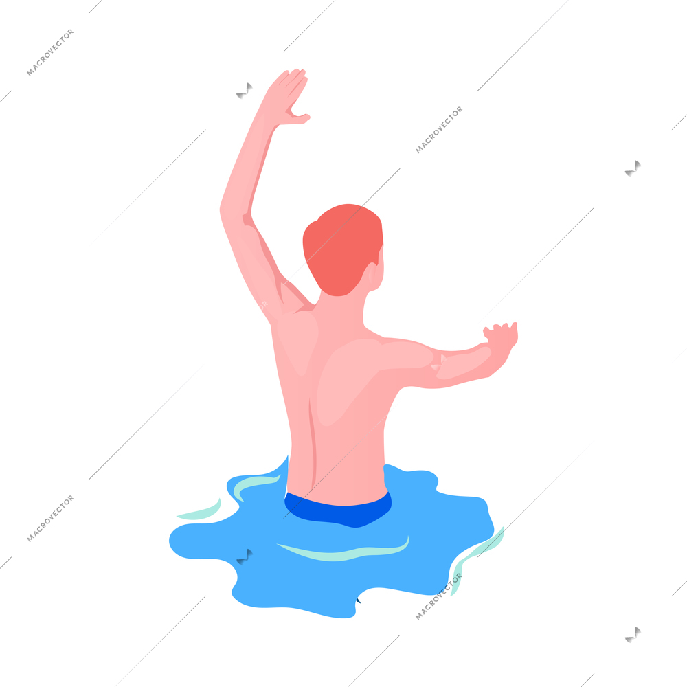 Water sports isometric composition with human character of athlete with aqua sport equipment vector illustration