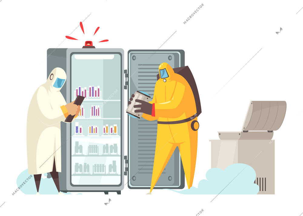 Microbiology composition with isolated images of hi-tech scientific equipment with human characters vector illustration