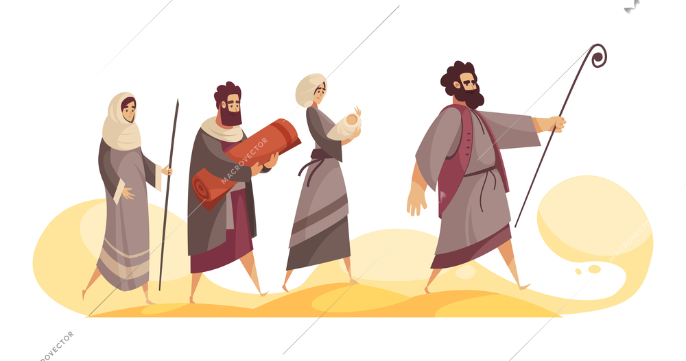 Bible narratives composition with doodle style mythological characters in religion scene vector illustration