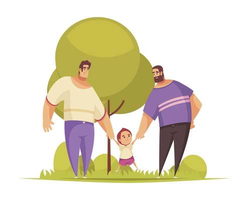 Sex homosexual lgbt composition with doodle characters of male partners gay family with child vector illustration