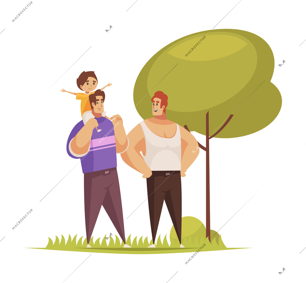 Sex homosexual lgbt composition with doodle characters of male partners gay family with child vector illustration