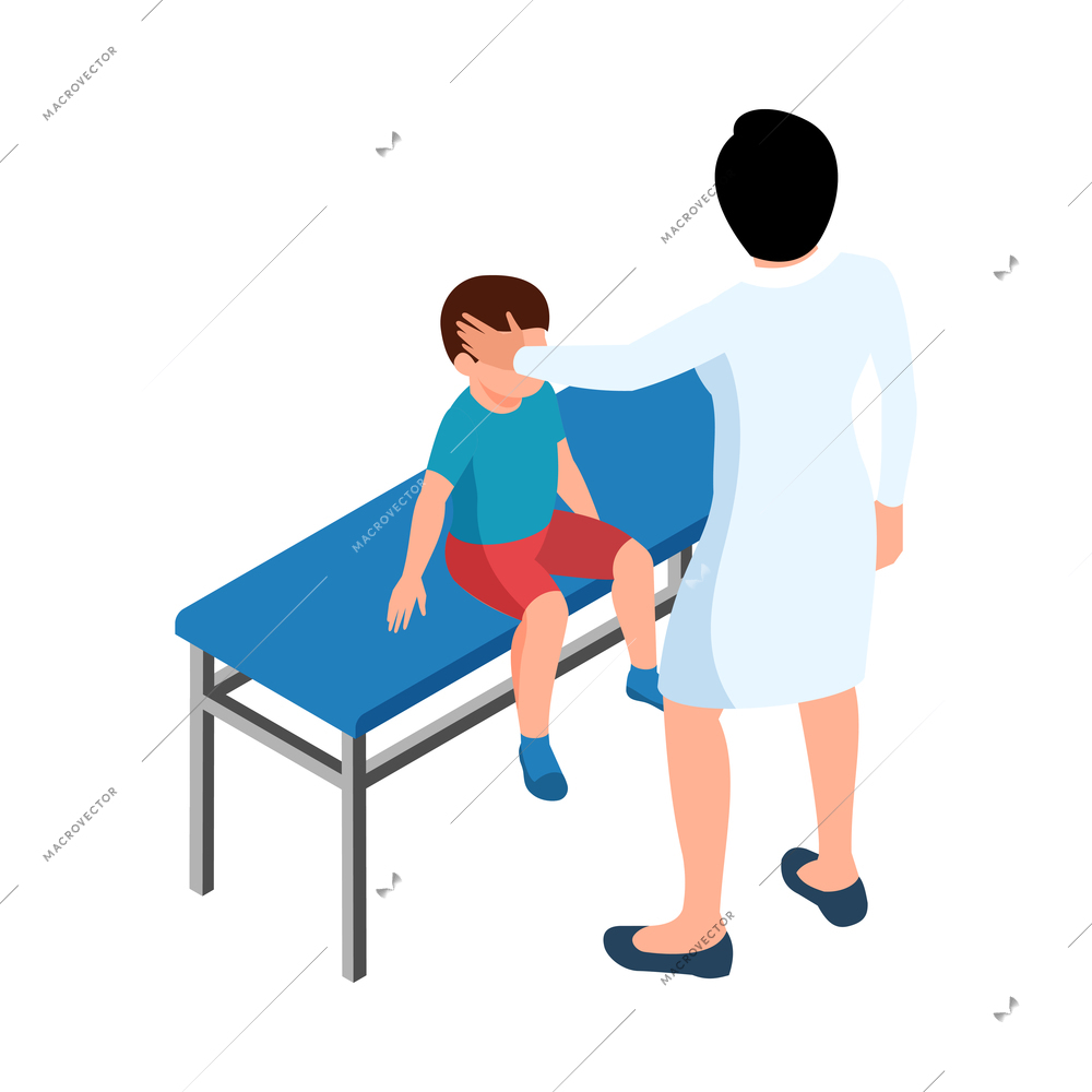 Isometric doctor pediatrician medicine composition with isolated human characters on blank background vector illustration