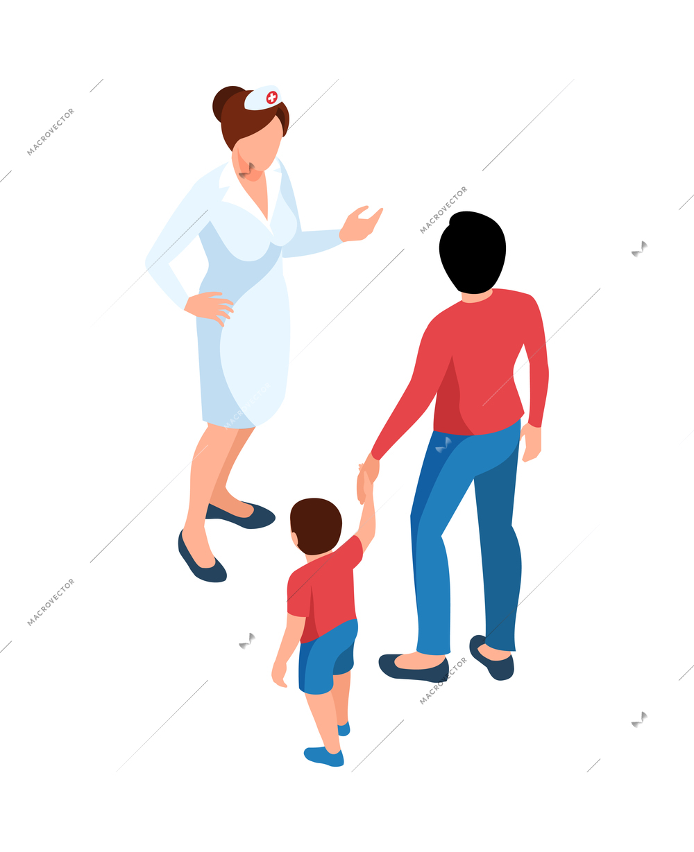 Isometric doctor pediatrician medicine composition with isolated human characters on blank background vector illustration