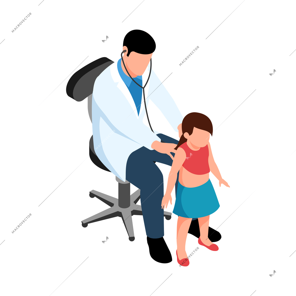 Isometric doctor pediatrician medicine composition with isolated human characters on blank background vector illustration