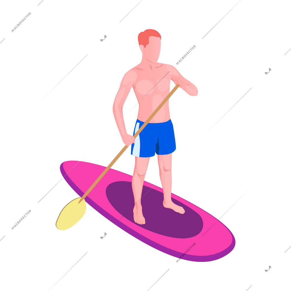 Water sports isometric composition with human character of athlete with aqua sport equipment vector illustration