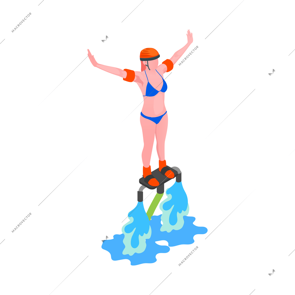 Water sports isometric composition with human character of athlete with aqua sport equipment vector illustration