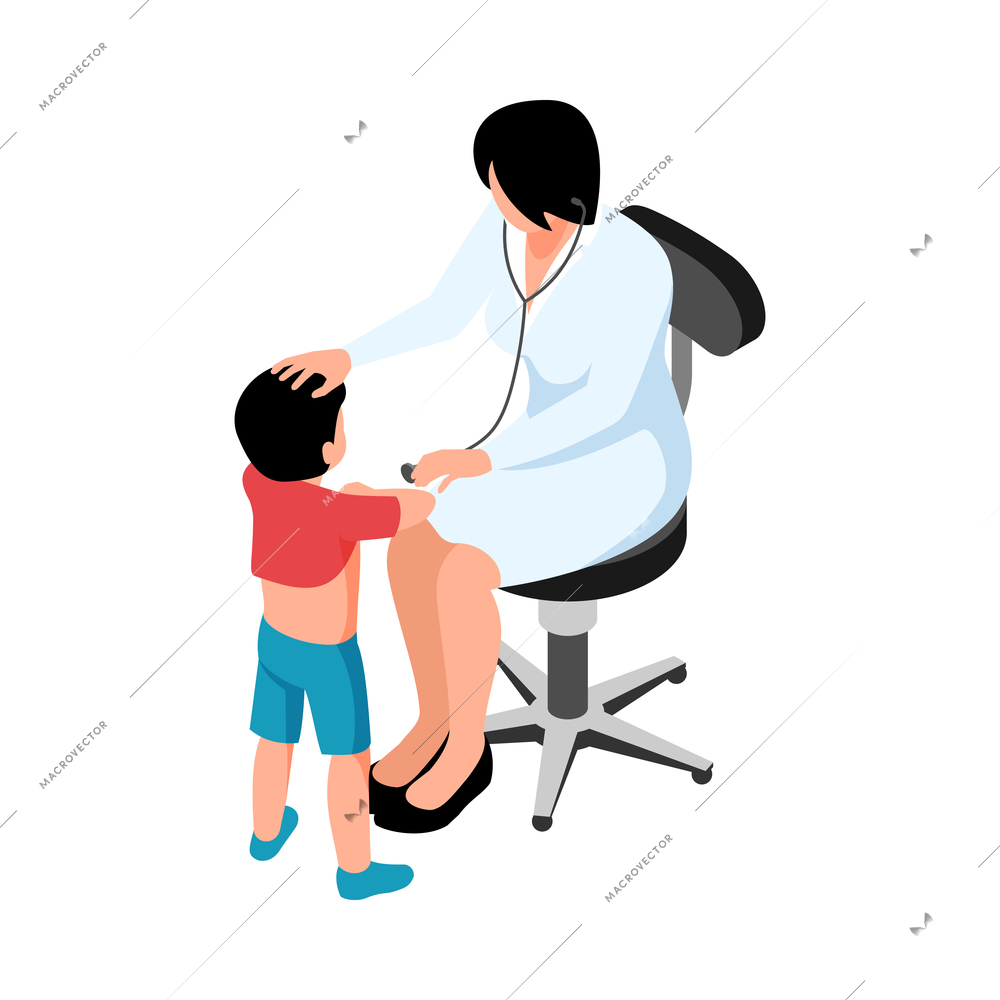 Isometric doctor pediatrician medicine composition with isolated human characters on blank background vector illustration