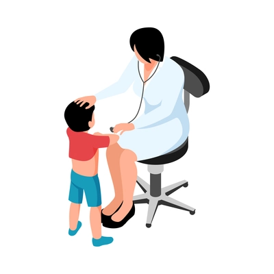 Isometric doctor pediatrician medicine composition with isolated human characters on blank background vector illustration