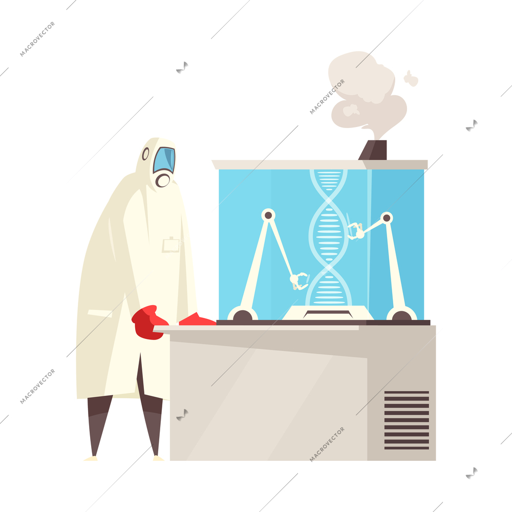 Microbiology composition with isolated images of hi-tech scientific equipment with human character vector illustration