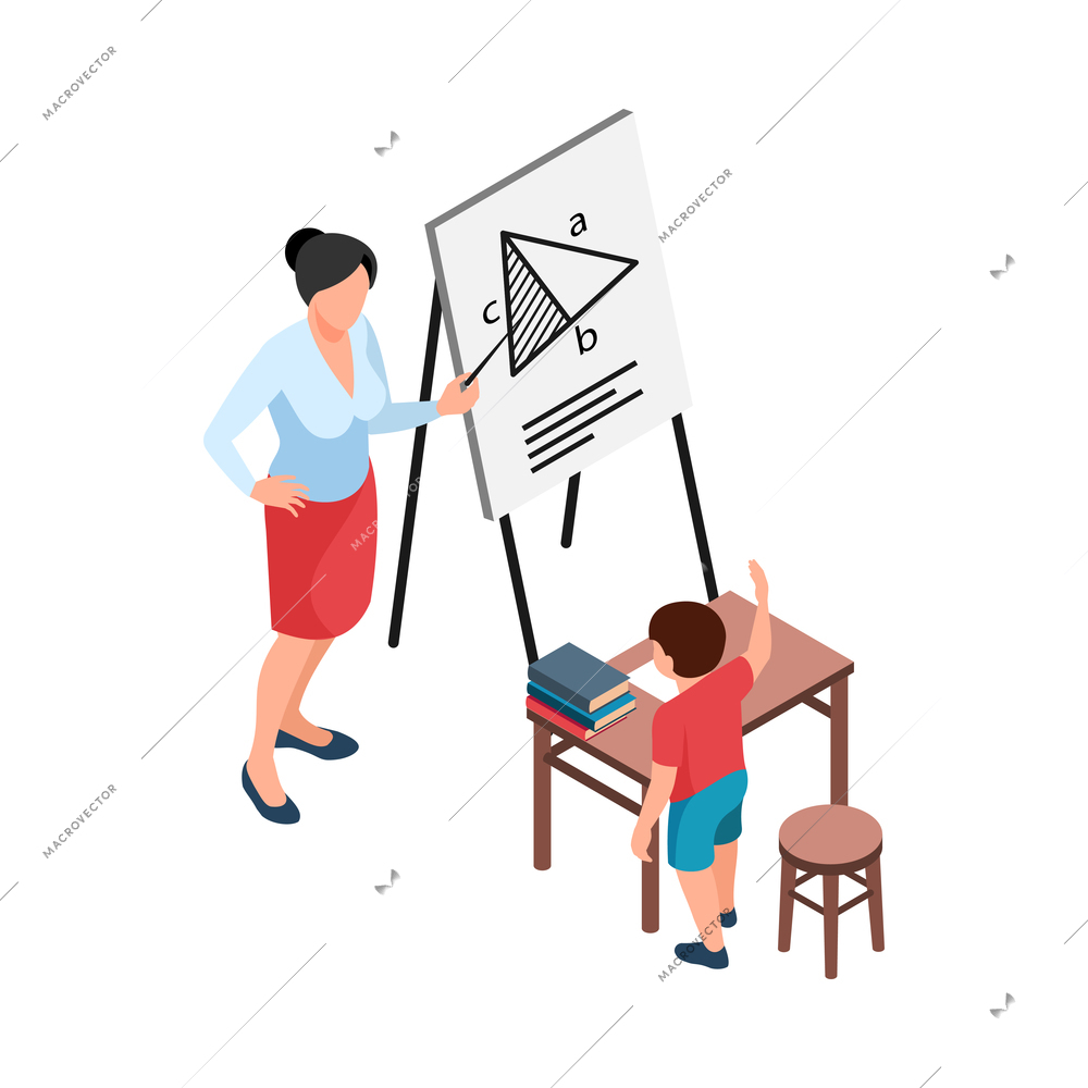 Isometric family homeschooling education learn online study composition with isolated image on blank background vector illustration