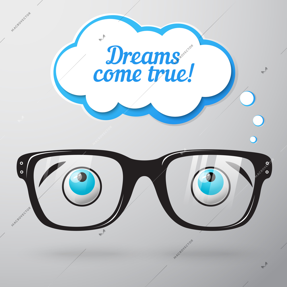 Glasses with eyes dreaming concept isolated vector illustration