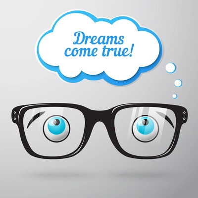 Glasses with eyes dreaming concept isolated vector illustration