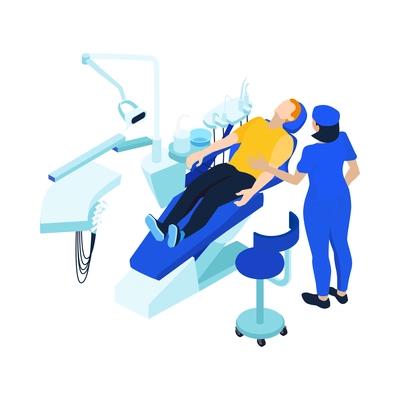 Isometric dentist composition with human characters and medical apparatus vector illustration