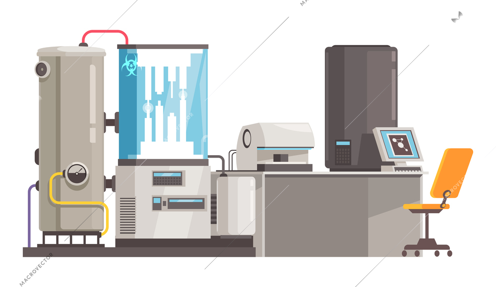 Microbiology composition with isolated images of hi-tech scientific equipment on blank background vector illustration
