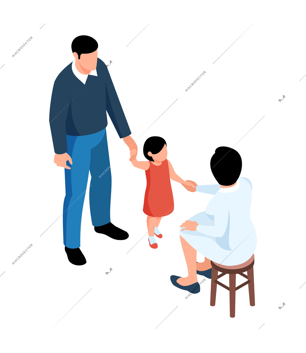 Isometric doctor pediatrician medicine composition with isolated human characters on blank background vector illustration